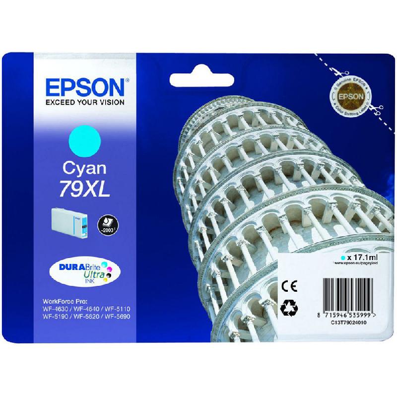 EPSON 79XL 'TOUR DE PISE' CARTOUCHE D'ENCRE ORIGINALE GRANDE CAPACITÉ (C13T79024010) - CYAN