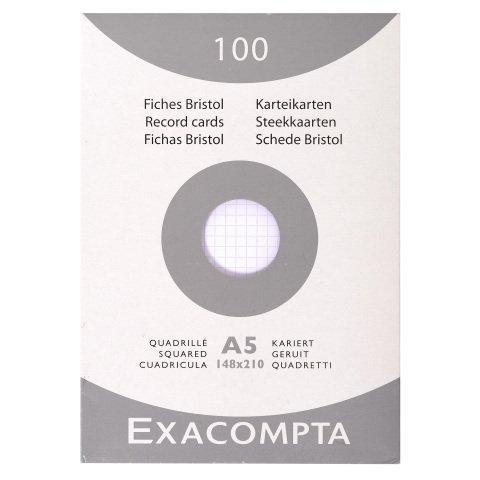 FICHE BRISTOL 148 X 210 MM QUADRILLÉE 5 X 5 BLANCHE NON PERFORÉE EXACOMPTA - BOÎTE DE 100