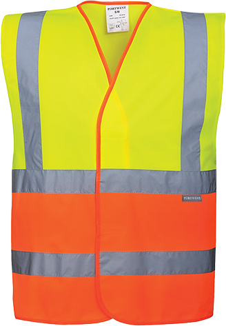 Gilet HV bicolore jaune-orange C481 - Certifié CE - EN ISO 20471 Class 2 - Très léger et ample_0