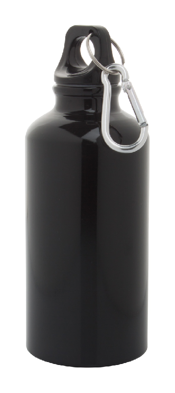 Gourde sport en aluminium - 400 ml - avec mousqueton - couleur noire_0