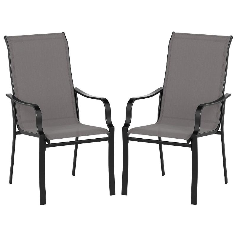Helloshop26 - Lot de 2 chaises de jardin 56 x 73 x 101 cm confort ergonomique structure métal moderne en tissu maillé marron   noir 20_0012137 - noi_0