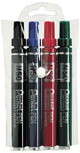 MARQUEUR PERMANENT PENTEL N50 POINTE OGIVE 4,3 MM - POCHETTE DE 4 COULEURS ASSORTIES