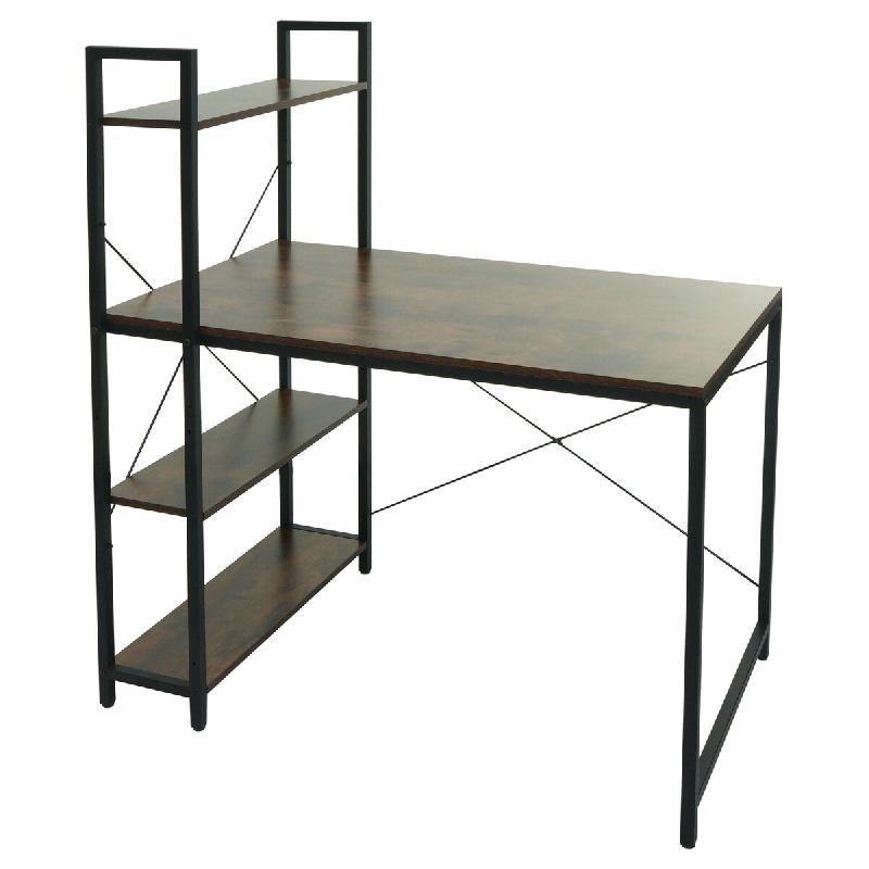 Mendler Bureau avec étagère HWC-K81, table d'ordinateur portable table de travail, 100x60cm métal MDF ~ marron - marron Bois massif 98669_0