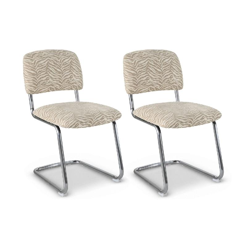 Now's Home - lot 2 chaises / table en tissu tigre beige pieds chrome 50x45x78  feline - 3256390255330_0