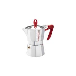 Pedrini Coffee Maker Polished Aluminum 3 Cups Silver Red (9083-0) (90830) - 4000-0062_0