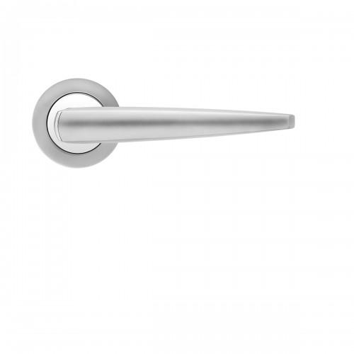 POIGNÉES DE PORTE SUR ROSACES RONDES SÉRIE R 230 DENVER - CHROMÉ SATINÉ - BEC DE CANE KARCHER DESIGN