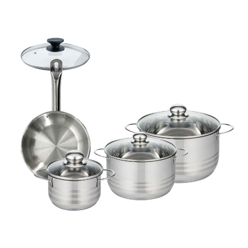 Set 1 poêle 20 cm en inox et 1 couvercle verre, 3 faitouts inox 16, 20 et 24 cm Fackelmann Eterna - gris inox 3176239935134_0