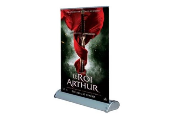 Signalétique - Mini porte-affiche Roll-Screen en aluminium gris avec enrouleur_0