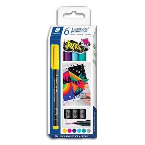 Staedtler - Lumocolor Permanent 318 - Etui Carton 6 Feutres Permanents Pointe Fine 0,6 mm Assortis - 318 C6 - 4007817086070_0