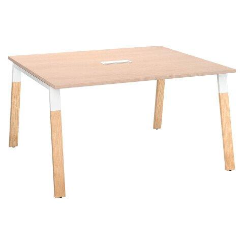 TABLE DE RÉUNION MODULABLE ECLA CHÊNE CLAIR L 140 X P 126 PIÈTEMENT MÉTAL ET BOIS