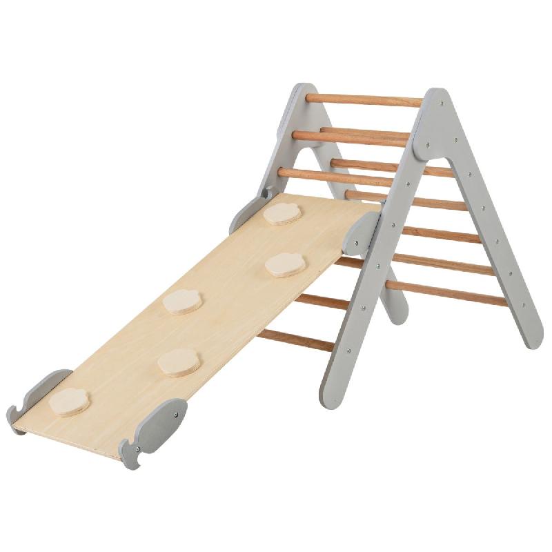3 en 1 Triangle d'escalade enfant en bois - Rampe double face réglable - Gris - 20_0007585_0