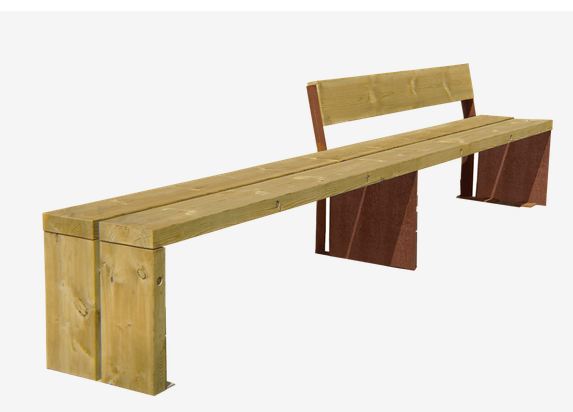 Banc public Gavarres UM311RD - acier Corten 8mm et lattes en bois traité classe IV_0