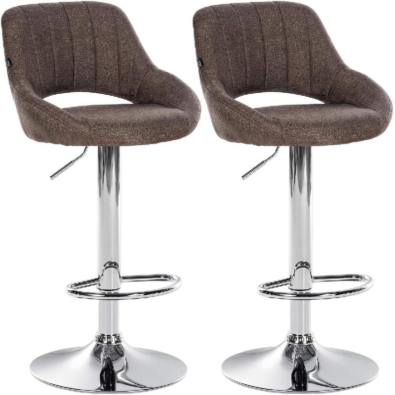 CLP Lot de 2 tabourets de bar Milet tissu Marron/Métal chromé - marron textile 324402_0