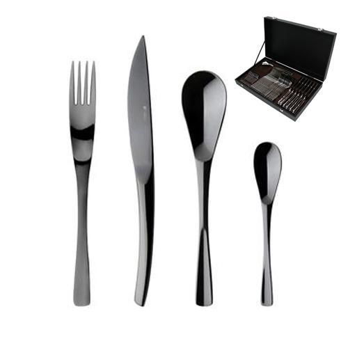 COFFRET MÉNAGÈRE 50 PIÈCES INOX 18/10 - GUY DEGRENNE - XY BLACK MIROIR