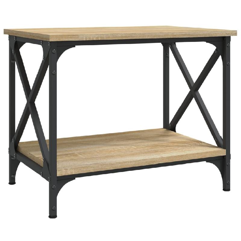 Décoshop26 - Table d'appoint avec étagère design industriel 55 x 38 x 45 cm bois d'ingénierie couleur chêne et acier DEC040279 - acier 3000264841552_0