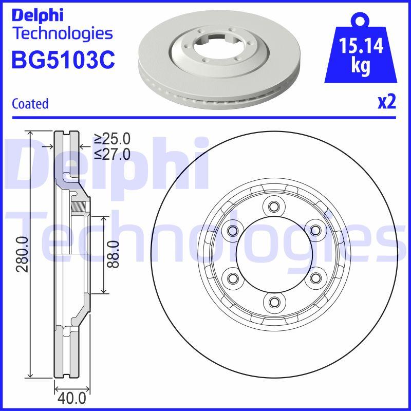 Disque de frein ventilé Delphi BG5103C - Boîte de 2 disques - Assemblage avant_0