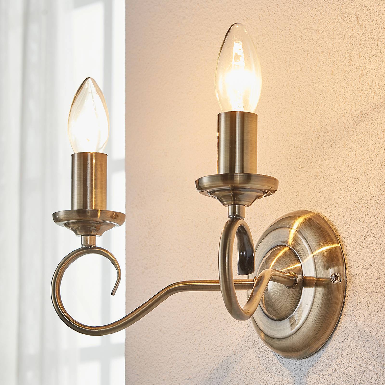 APPLIQUE MURALE LINDBY MARNIA, LAITON VIEILLI, À 2 LAMPES, 27 CM, E14