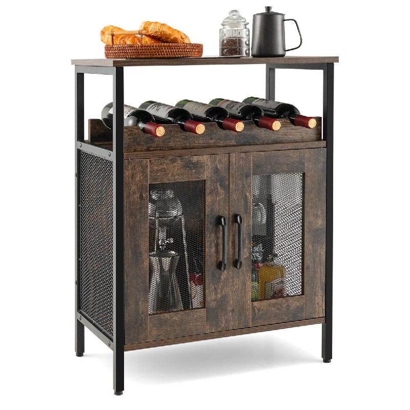 Helloshop26 - Buffet de cuisine avec casier à vin et porte-verres 60 x 34 x 79 cm stable et pratique style industriel en métal 20_0020797 - métal 3_0