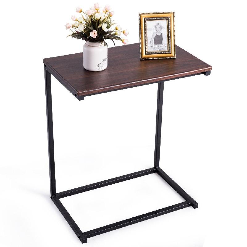 Helloshop26 - Table d'appoint en U 55 x 35 x 65 cm assise ergonomique style contemporain en MDF couleur naturel 20_0020741 - verre 3000233653759_0