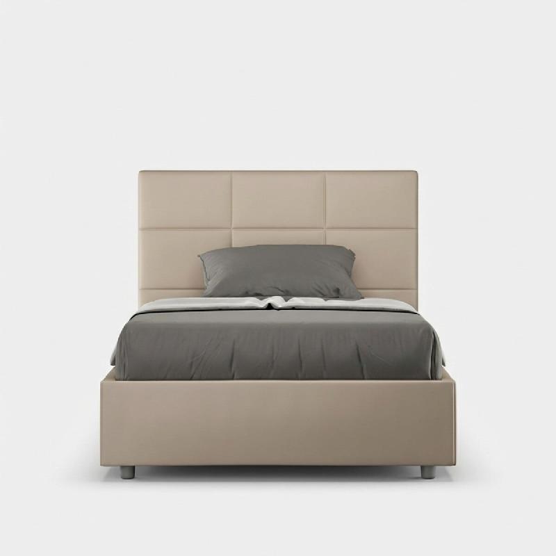 Itamoby Lit Queen Size Mika Avec Conteneur Rembourré 120X190 Simili Cuir Gris Tourterelle - beige VE1219MIKA023-CT_0