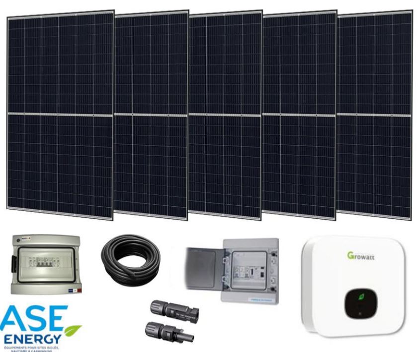 Kit solaire autoconsommation 1700W - Onduleur central Growatt 2KW, 5 panneaux solaires 340W monocristallins_0