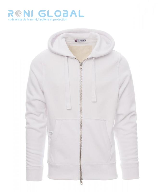 Sweat-shirt de travail homme en coton/polyester - London Payper - zip intégral, capuche et finition vintage_0