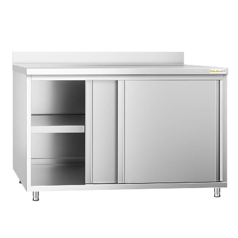 Meuble bas inox 1500x700 mm adossé PREMIUM - GOLDINOX - gris inox 3701770811588_0
