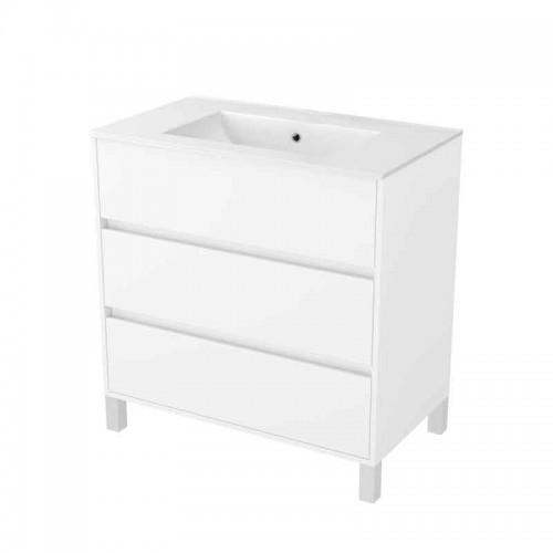 MEUBLE DE SALLE DE BAINS SUR PIEDS - 80 CM - 3 TIROIRS - BLANC - ATOS AURLANE