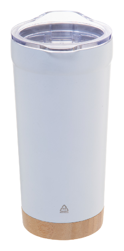 Mug thermos - isotherme à double paroi en acier inoxydable recyclé - base en bambou - 600 ml_0
