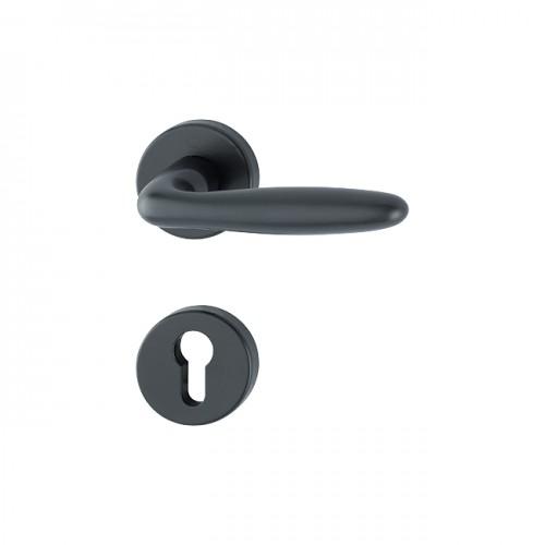 POIGNÉES DE PORTE SUR ROSACES RONDES VERONA - ALUMINIUM NOIR MAT - CLÉ I HOPPE