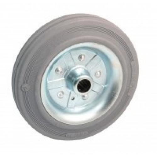 ROUE TÔLE À BANDAGE CAOUTCHOUC GRIS 125 MM - 130 KG - ROULEMENTS À ROULEAUX AVL