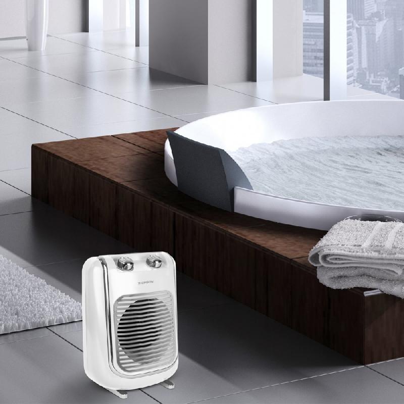 Radiateur soufflant céramique mobile électrique THOMSON Fifty - 2000W - Utilisation salle de bain - 2 vitesses de chauffe_0