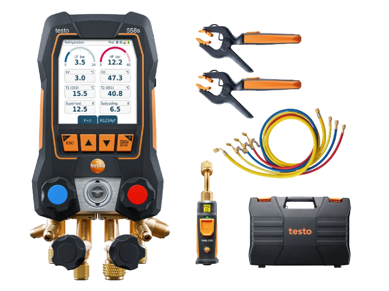 Testo 558s - Manifold numérique avec sondes sans fil de température et de vide, 4 flexibles et écran tactile_0