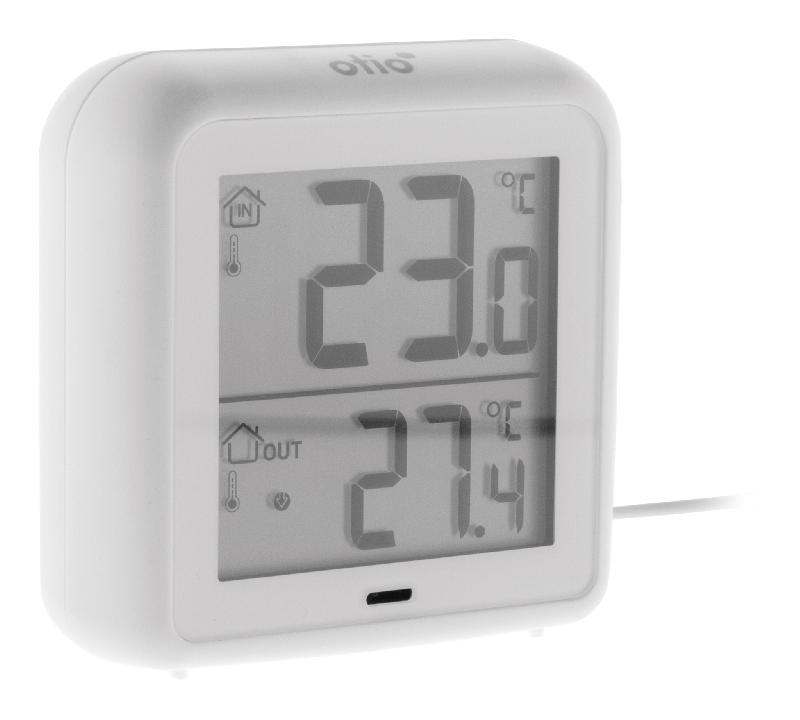 Thermomètre-hygromètre blanc avec sonde filaire - Capteurs suisses précis - Fixation magnétique, murale ou à poser_0