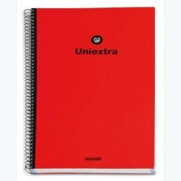 UNIPAPEL CAHIER SPIRALE A4 200 PAGES 90G 5X5 PERFORÉES 4 TROUS+DÉTACHABLES. COUVERTURE CARTE ROUGE/NOIRE