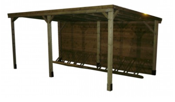 Abri vélos en bois - Structure tout bois avec poteaux 120x120 mm et chevrons 68x68 mm - 5 ou 10 places_0