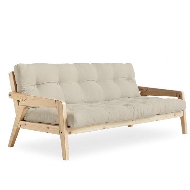 CANAPÉ CONVERTIBLE FUTON GRAB PIN NATUREL COLORIS BEIGE COUCHAGE 130 CM._0