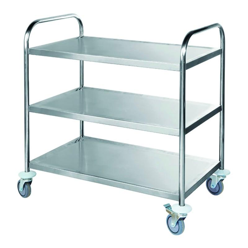 Chariot de service 3 plateaux tout inox - 50 kg par plateau - roulettes pivotantes avec freins_0