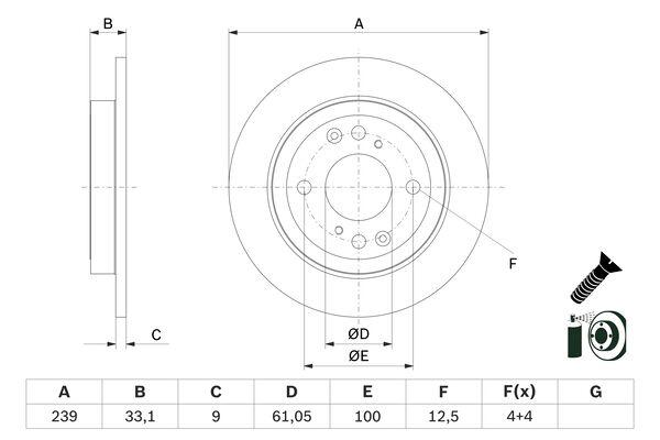 Disque de frein Bosch 0986479E95 - boîte de 2 disques, arrière, type plein_0