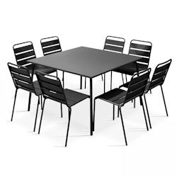 Oviala Business Ensemble table de terrasse et 8 chaises en métal gris - gris acier 105025_0
