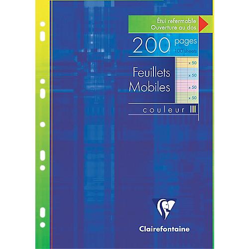 FEUILLETS MOBILES PERFORÉS GRANDS CARREAUX CLAIREFONTAINE A4 ASSORTIMENT 200 PAGES 100 FEUILLES