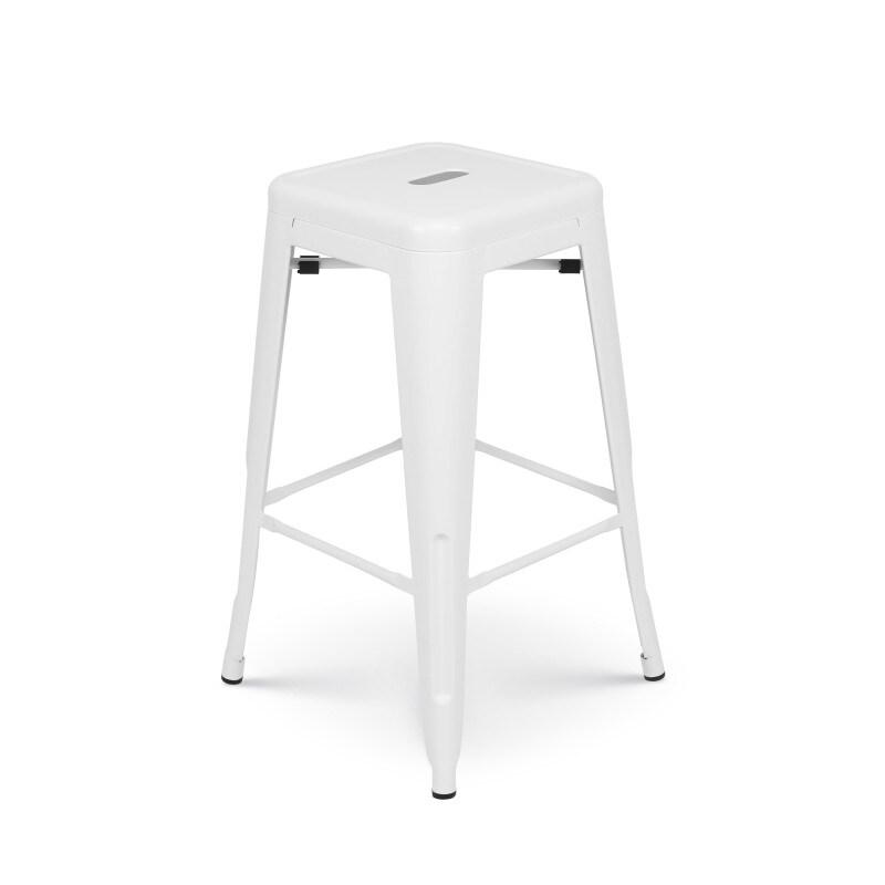 Kosmi Tabouret de bar en métal blanc mat style industriel - Hauteur 66 cm - blanc métal 3760301697664_0