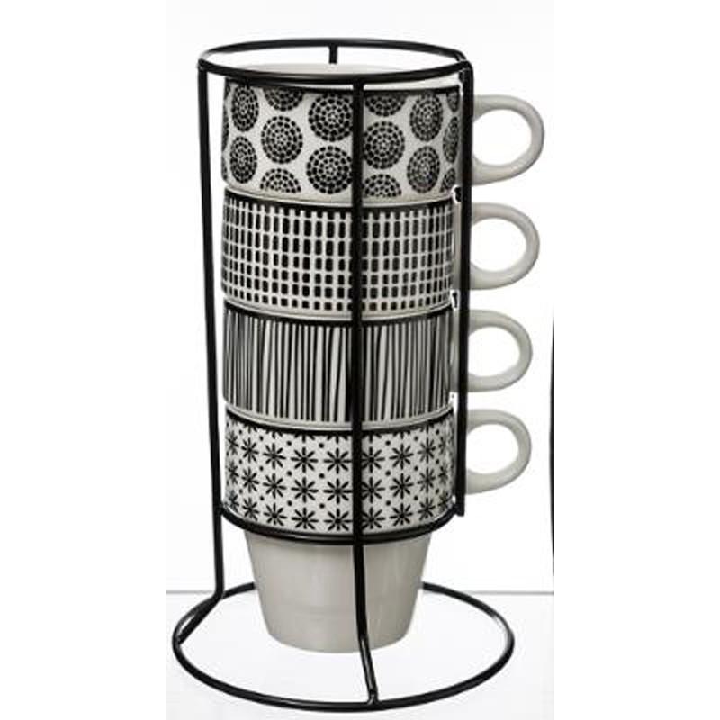 Lot de 4 mugs en porcelaine - 8cm blanc avec rack inclus - Paris Prix_0