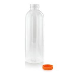 Packnwood FHC - 74Pcs - Bouteille transparente en plastique RPET 1000ml avec bouchon attaché orange - recyclable et adaptée au congélateur - H240mm - 210BOUT1002_0