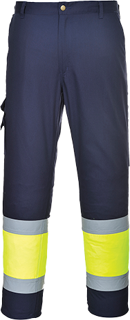 Pantalon de combat hi-vis bicolore jaune marine E049 - XL - bandes réfléchissantes et 8 poches_0