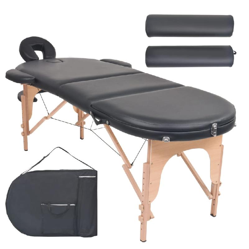 Table de massage pliable 3 zones - 4 cm d'épaisseur - 2 traversins inclus - Noir - 02_0001841_0