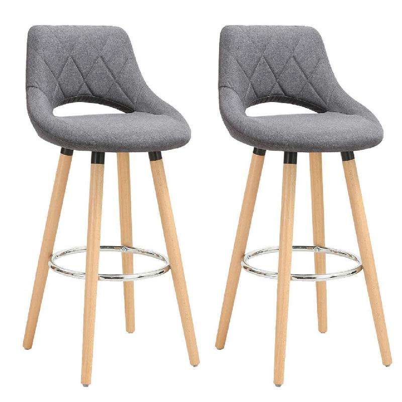 Tabouret de bar en lin gris foncé - dossier ergonomique et repose-pieds - lot de 2 pièces - réf. 19_0000553_0