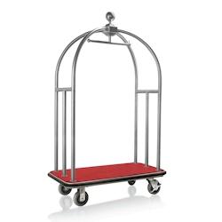 WAS Germany - Chariot à bagages, 112 x 61 x 186 cm, couleur argent brossé, tapis rouge, acier inoxydable (3342000) - rouge inox 3342 000_0