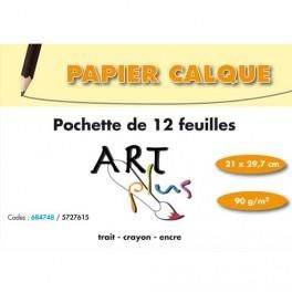 ART PLUS POCHETTE DE 12 FEUILLES PAPIER CALQUE 90G FORMAT A4