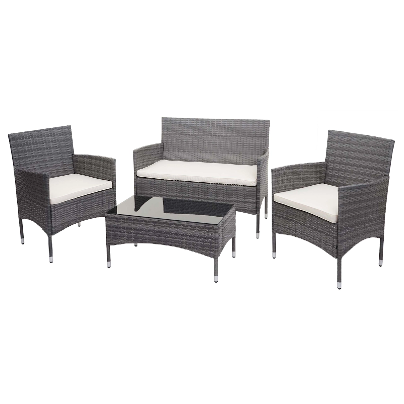 Décoshop26 - Salon de jardin balcon jardin en polyrotin gris canapé fauteuils table coussin crème 04_0004210 - gris 3000410932691_0
